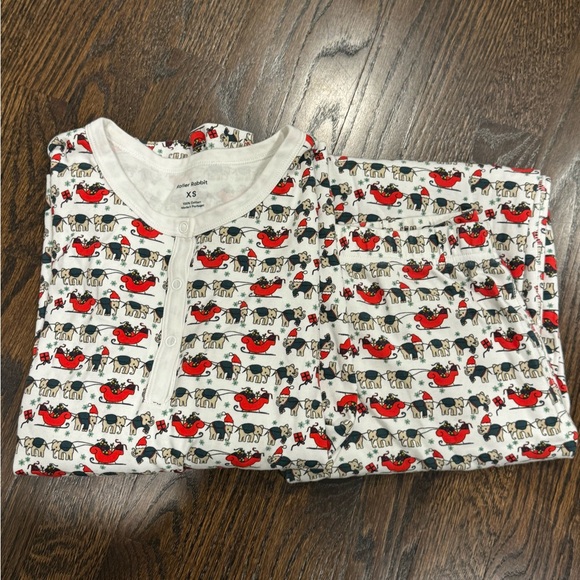 Roller Rabbit Christmas Holly Jolly hathi Pajama set Top Pants Lounge Xmas XS - Picture 4 of 10